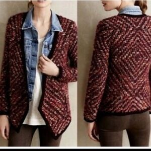 ANTHROPOLOGIE KEAVY JACQUARD RED JACKET CARDIGAN SWEATER by MOTH size M Soft